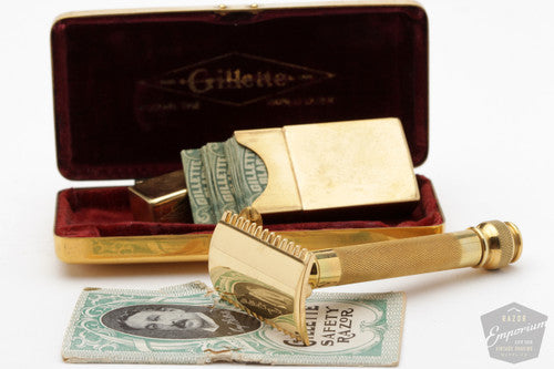 1917 Gillette Floral Pocket Edition Old Type Open Comb DE Razor Set