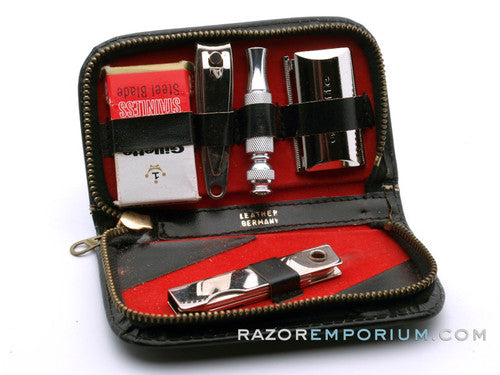 1967 M3 Gillette Travel Tech Safety Razor w/ Black Leather Case