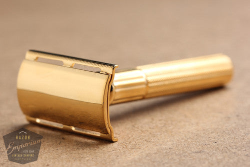 Gillette 1940's Fat-Handle Tech 3 Piece Double Edge Safety Razor * REVAMPED 24K Gold