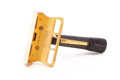 Gem Gold Push Button Single Edge Safety Razor | Black Plastic Handle