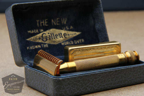 Gillette 1930's NEW Oxford Long Comb DE Safety Razor Set in Box