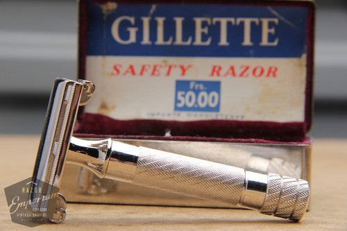 Gillette 1948 Rhodium Aristocrat No. 15 DE Safety Razor in Metal Case - Made in England