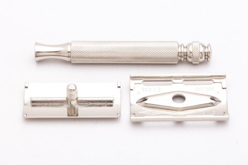 1958 D1 Gillette Ball End Tech 3 Piece Safety Razor | Factory Nickel Revamp