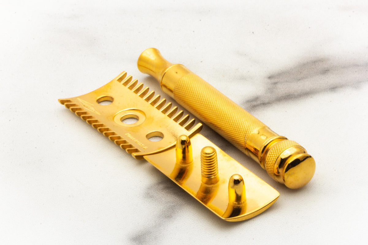 1930's Gillette Ball End Old Type Double Edge Safety Razor Set | 24K Gold Revamp