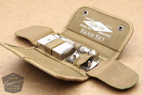 Gillette 1919 Khaki Service Set Ball End Old Type in Snap Case