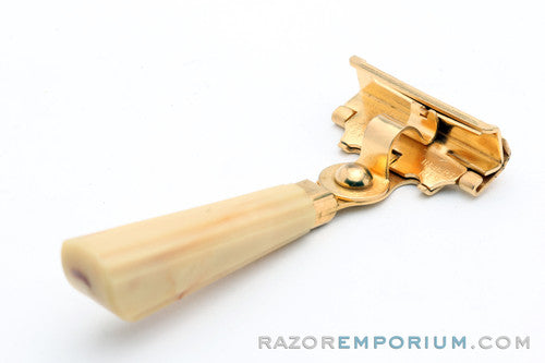 1940's Schick Gold Injector Bakelite Handle in Brown Case