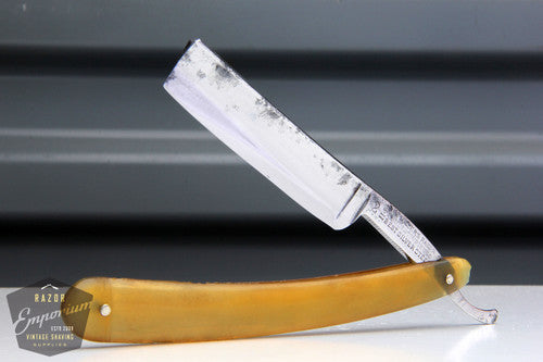 5/8" Silver Steel Half Hollow Straight Razor | Square Point with Blonde Horn Scales