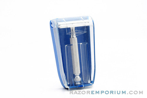 1960's Gillette Handle Ball End Tech Safety Razor w/ Blue Snap Case - Made in England