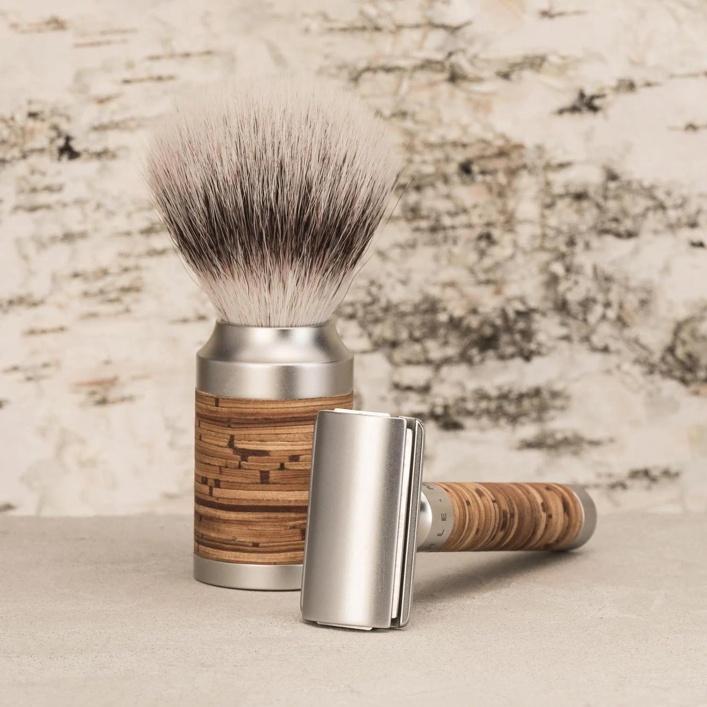 MÜHLE Rocca Birch Bark & Stainless Steel 3-Piece Silvertip Badger & Safety Razor Shaving Set