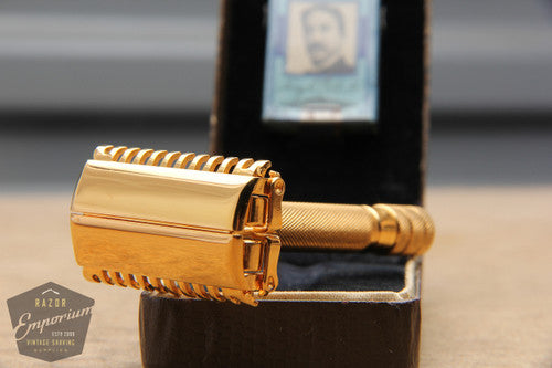 Gillette 1938 Sheraton TTO Safety Razor w/ Original Case - 24K Gold REVAMPED