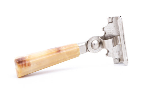 1930-50s Schick Injector Cream Marble Bakelite Handle |Factory Nickel Revamp