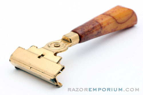 1940's Schick Gold Injector Faux Burl Bakelite Handle