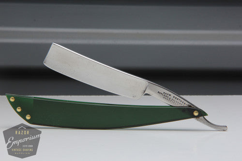 6/8" Baum Brothers Cutlers & Silversmiths Straight Razor w/ Green Acrylic Scales Near Wedge | Sheffield, England