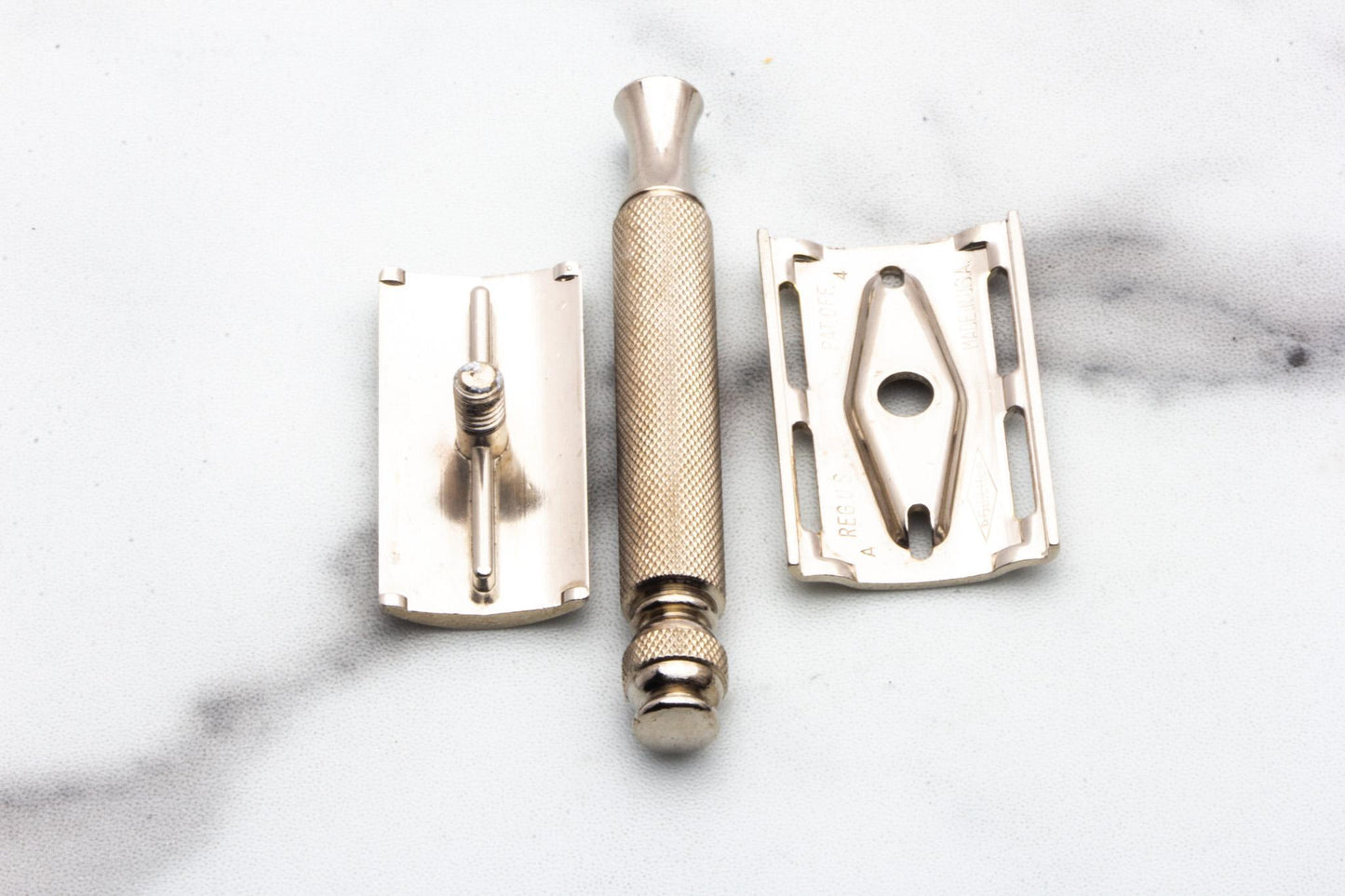 1955 A4 Gillette Ball End Tech Three Piece Double Edge Safety Razor | Original Condition