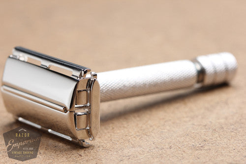 Gillette 1950's British Heavy Duty Rocket Safety Razor - Made in England * RHODIUM REVAMPED