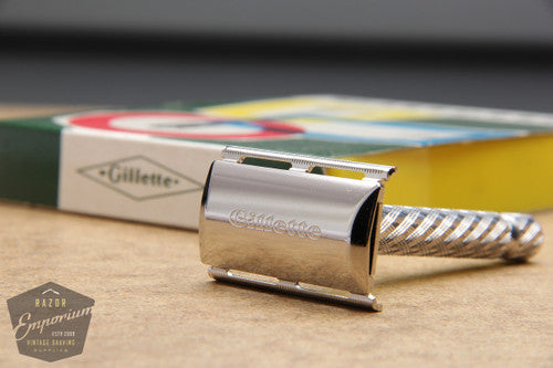 Gillette 1960's Spiral Handle Ball End Tech Safety Razor w/ Box - Made in England