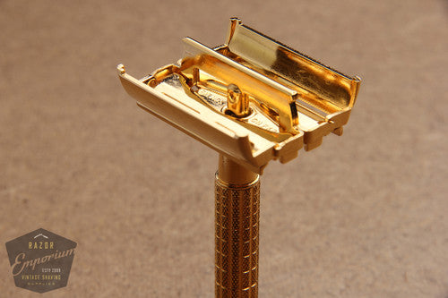 Gillette 1956 Flair Tip DE Super Speed Safety Razor B2 * 24K GOLD REVAMPED
