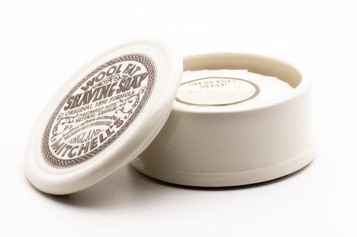 Mitchell's Wool Fat Shaving Soap in Ceramic Dish