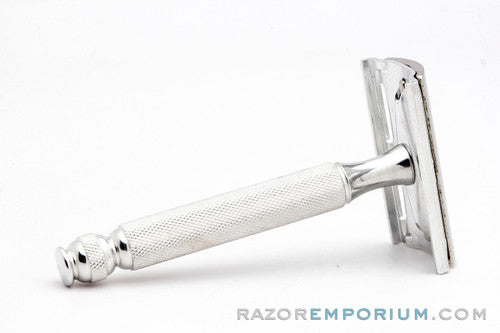 1960's Gillette Handle Ball End Tech Safety Razor w/ Blue Snap Case - Made in England