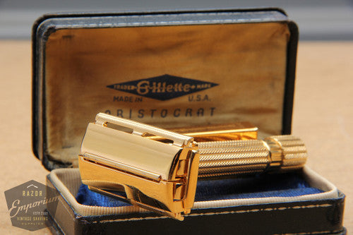 Gillette 1946-1947 Aristocrat DE Safety Razor w/ Leather Case
