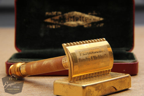 Gillette 1930's Ball End Old Type Style DE Razor in Red Leather Case