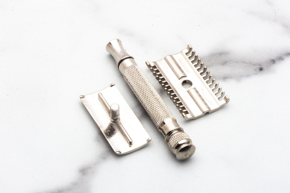 1930's Gillette NEW Long Comb Ball End Safety Razor With Replica Handle | Factory Nickel Revamp