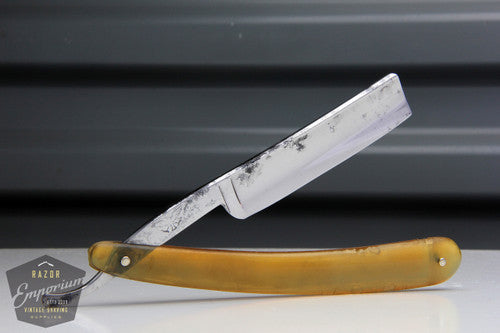 5/8" Silver Steel Half Hollow Straight Razor | Square Point with Blonde Horn Scales
