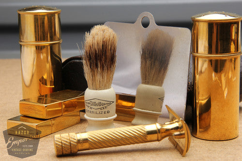 Gillette 1919 Gold Bulldog Travel Single Ring Combination Set in Original Black Leather Case