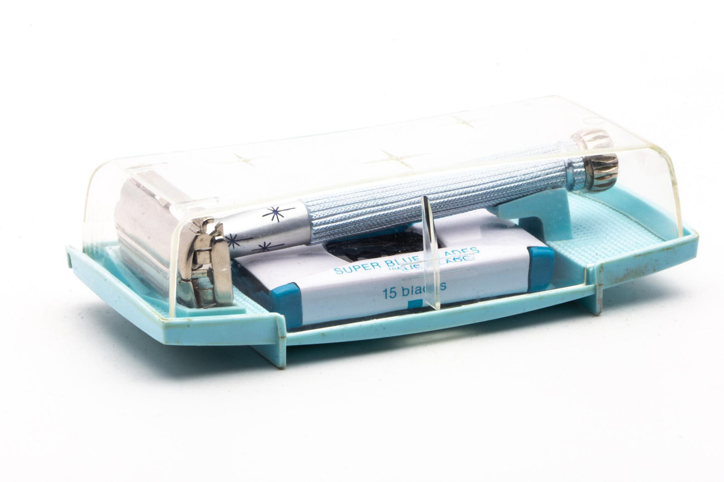 1964 J4 Gillette Lady Blue Star Double Edge Safety Razor Set | Original Condition