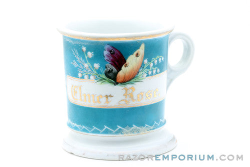 Vintage Gold and Blue Butterfly Shaving Mug