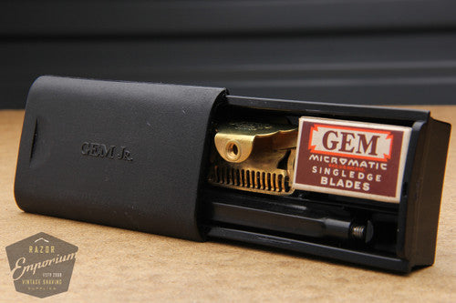 Gem Junior Gold 1940's Single Edge Safety Razor w/ Black Slide Case