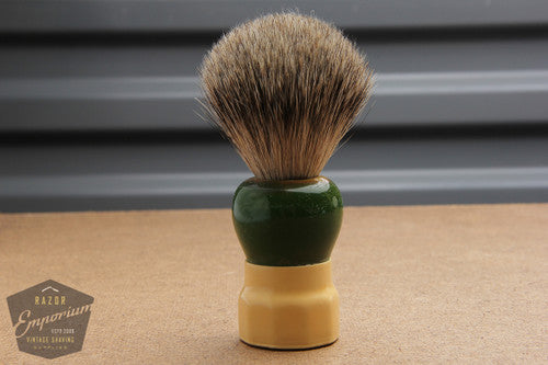 Vintage Opal Re-Knotted Green & Cream Handle Shaving Brush - 21mm Pure Badger - England