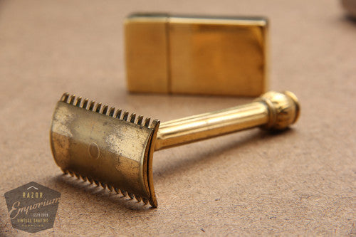 Gillette 1917 Gold Basketweave Pocket Edition - Old Type (DE) Travel Set- Nickel Case