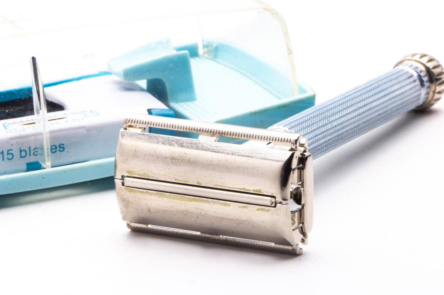 1964 J4 Gillette Lady Blue Star Double Edge Safety Razor Set | Original Condition