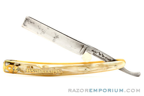 5/8" Dubl Duck Pearlduck Wonderedge w/ Gold Inlay Celluloid Scales Straight Razor | Solingen, Germany
