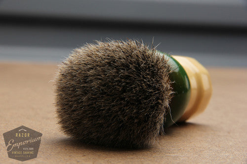 Vintage Opal Re-Knotted Green & Cream Handle Shaving Brush - 21mm Pure Badger - England