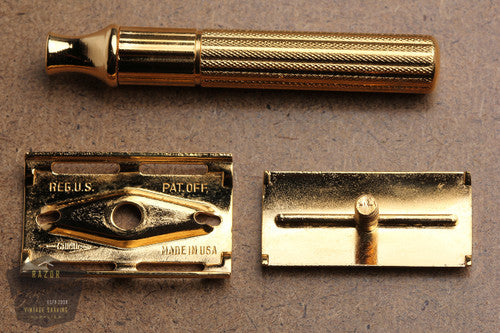 Gillette 1940's Fat-Handle Tech 3 Piece Double Edge Safety Razor * REVAMPED 24K Gold