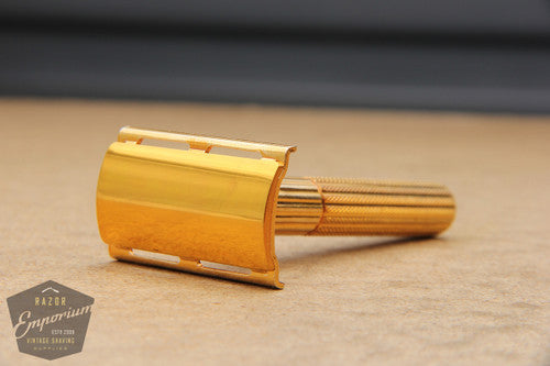Gillette 1940's Gold Fat Handle Tech 3 Piece Safety Razor