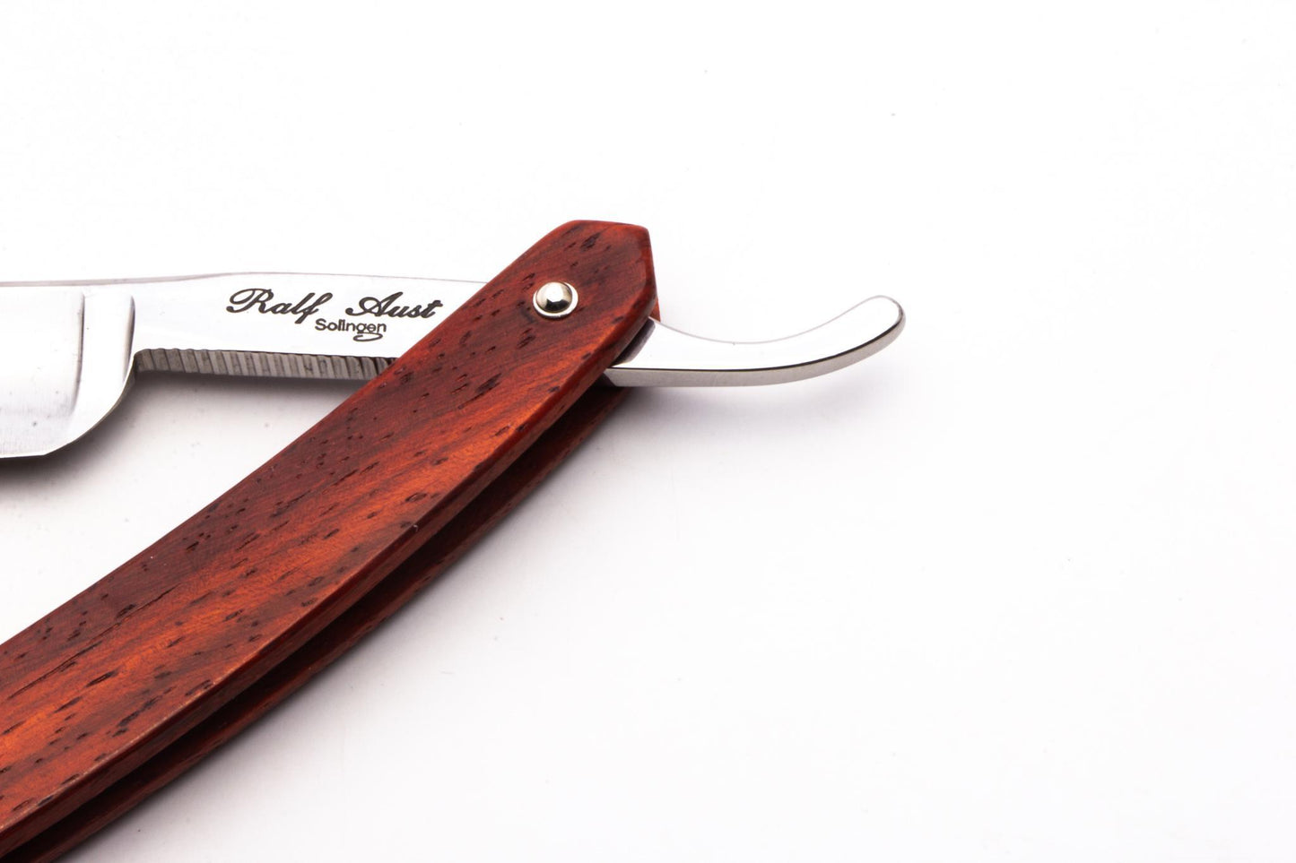 5/8" Ralf Aust Spanish Tip Straight Razor | Red Wood Scales & Jimps