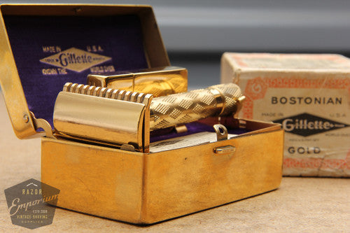 Gillette 1922 Gold NEW Bostonian DE Safety Razor Set in Orig. Box