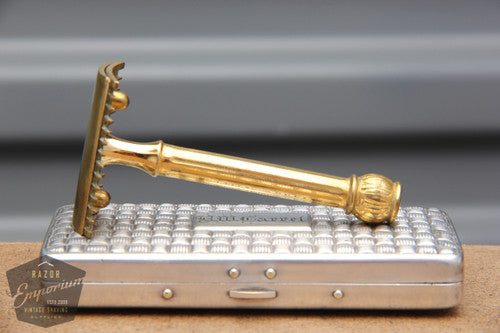 Gillette 1917 Gold Basketweave Pocket Edition - Old Type (DE) Travel Set- Nickel Case