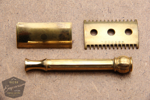 Gillette 1917 Gold Basketweave Pocket Edition - Old Type (DE) Travel Set- Nickel Case