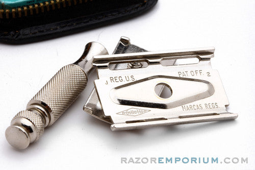 1964 Gillette J2 Travel Tech Safety Razor Black Leather Case