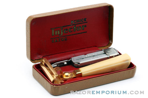 1940's Schick Gold Injector Bakelite Handle in Brown Case