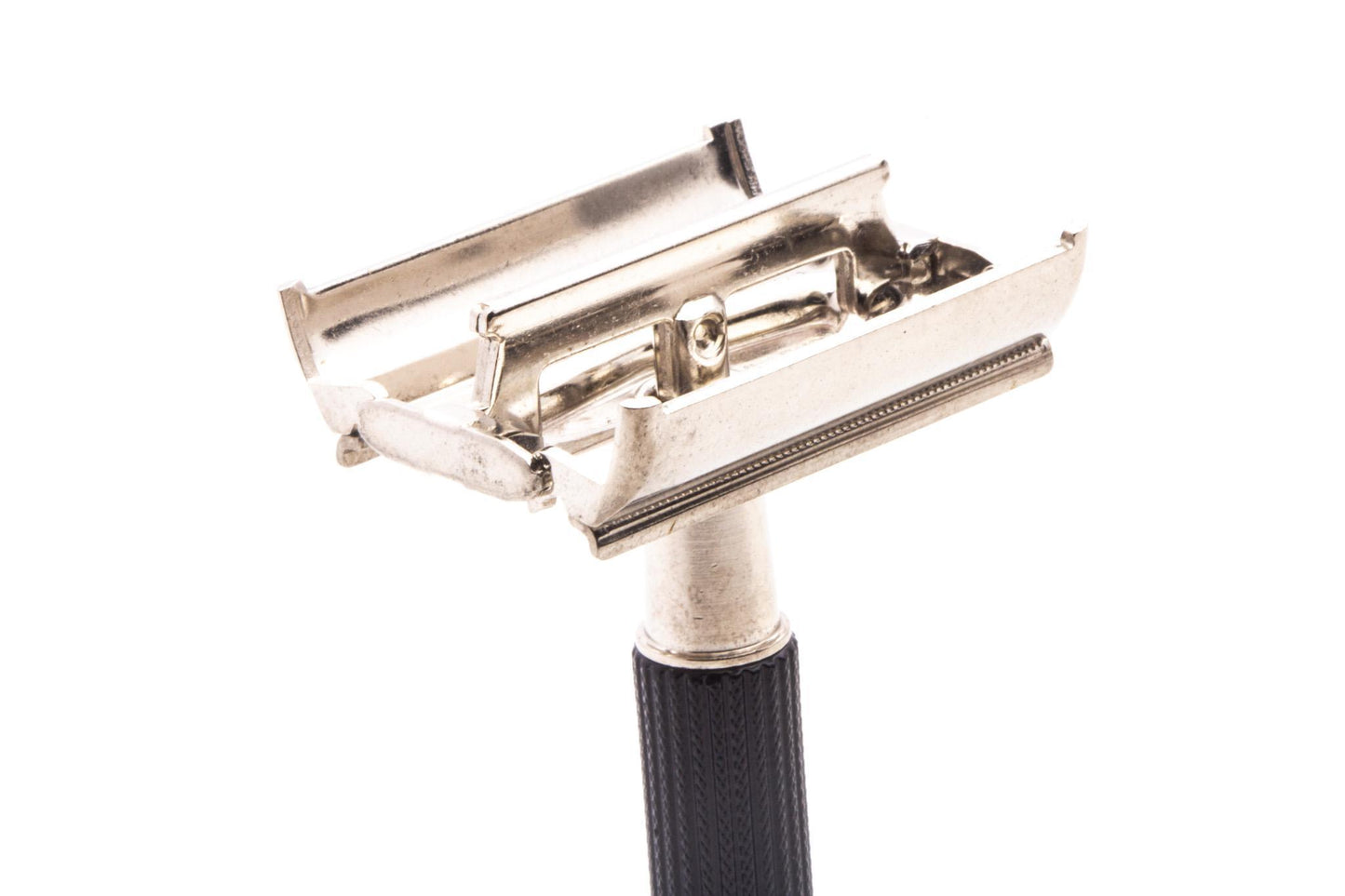 1973 T4 Gillette Black Handle Super Speed DE Safety Razor | Factory Nickel Revamp