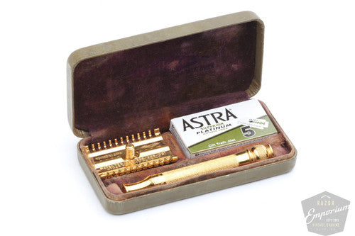 Gillette 1930s Long Comb NEW Double Edge Set * Gold Revamp