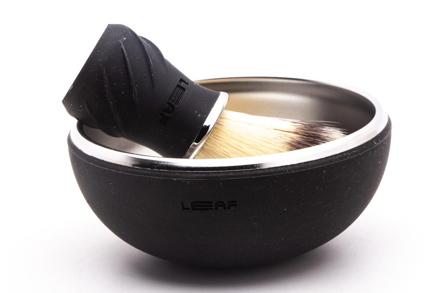 Leaf | Metal & Silicone Shave Bowl And Brush - Black