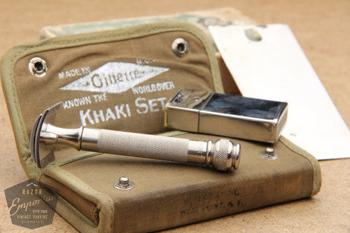 Gillette 1919 Khaki Service Set Ball End Old Type in Box
