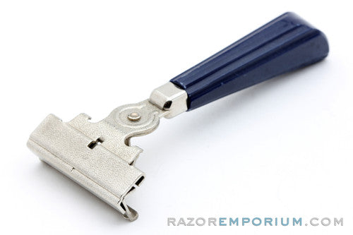 1950s Schick Eversharp Silver Injector Razor with Blue Bakelite Handle