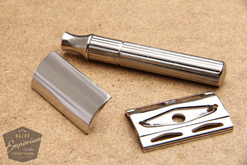 Gillette 1940's Fat Handle Tech 3 Piece Safety Razor ** Nickel REVAMPED